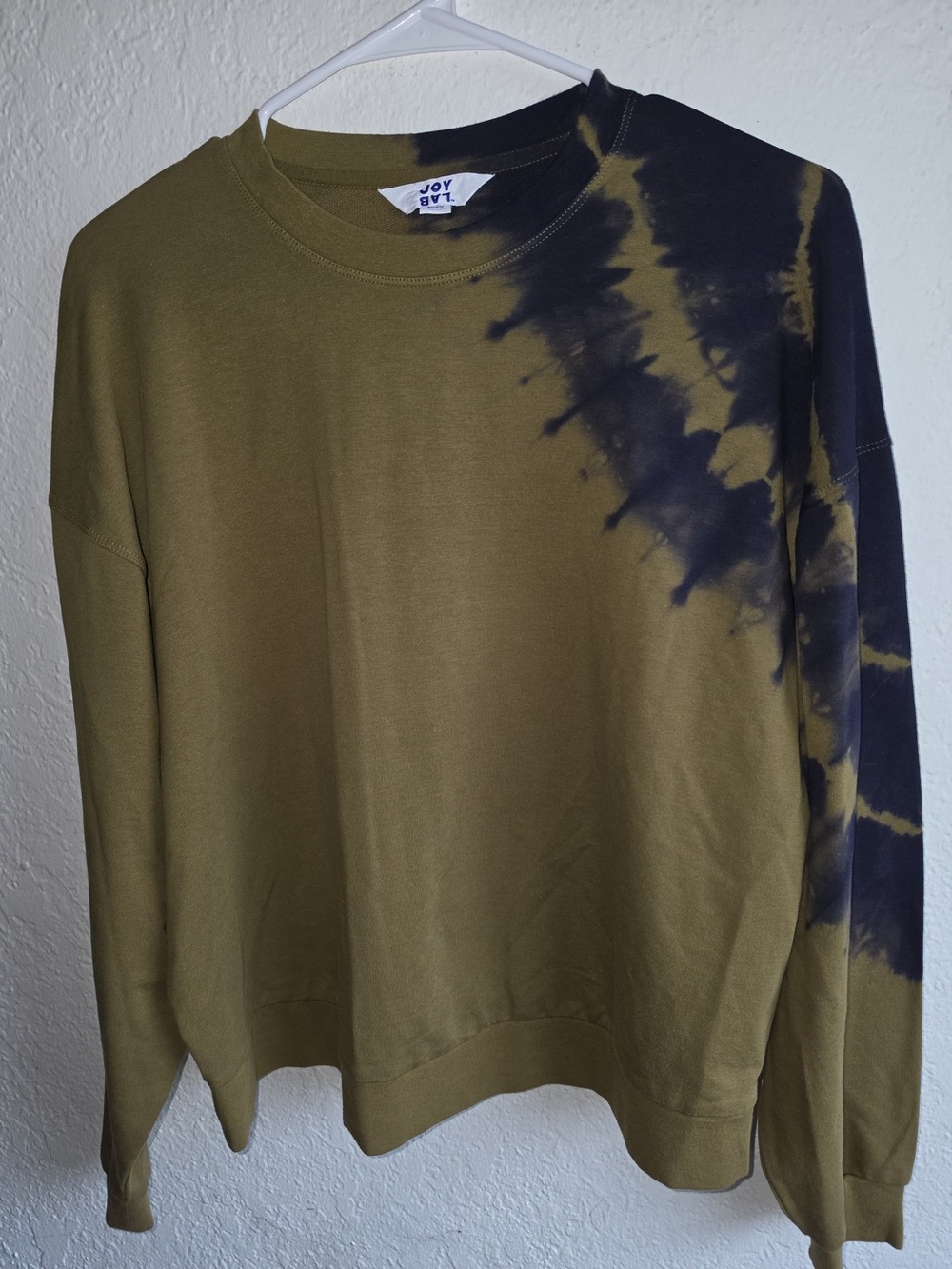 JoyLab Olive and Black Tie-Dye Crewneck Sweater